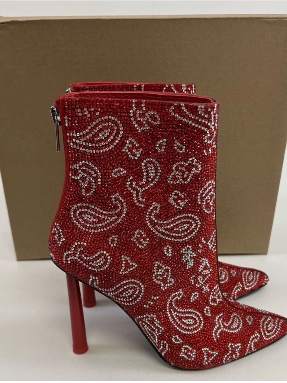 Steve Madden Red Crystal Paisley Stiletto Booties